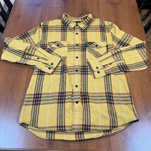 Sun Diego Shirt Mens Medium Yellow‎ Plaid Flannel Long Sleeve Button Up Casual